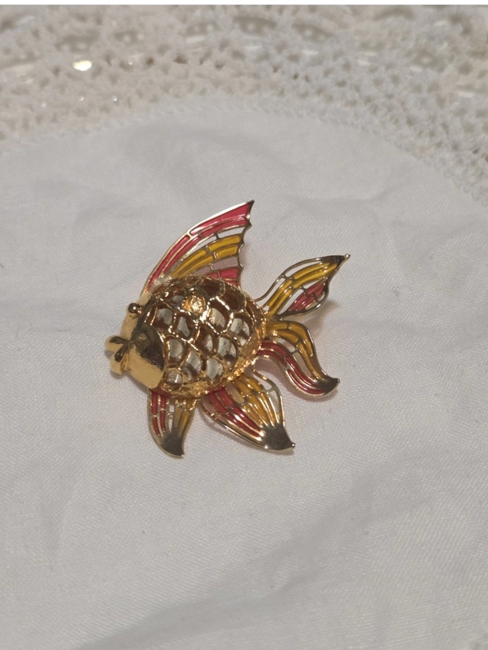 Gold Fish Enamel Brooch Pin with Red and Yellow Accents - Pets Fish